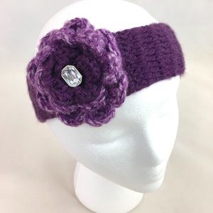 Purple Crocheted Headband w/ Button